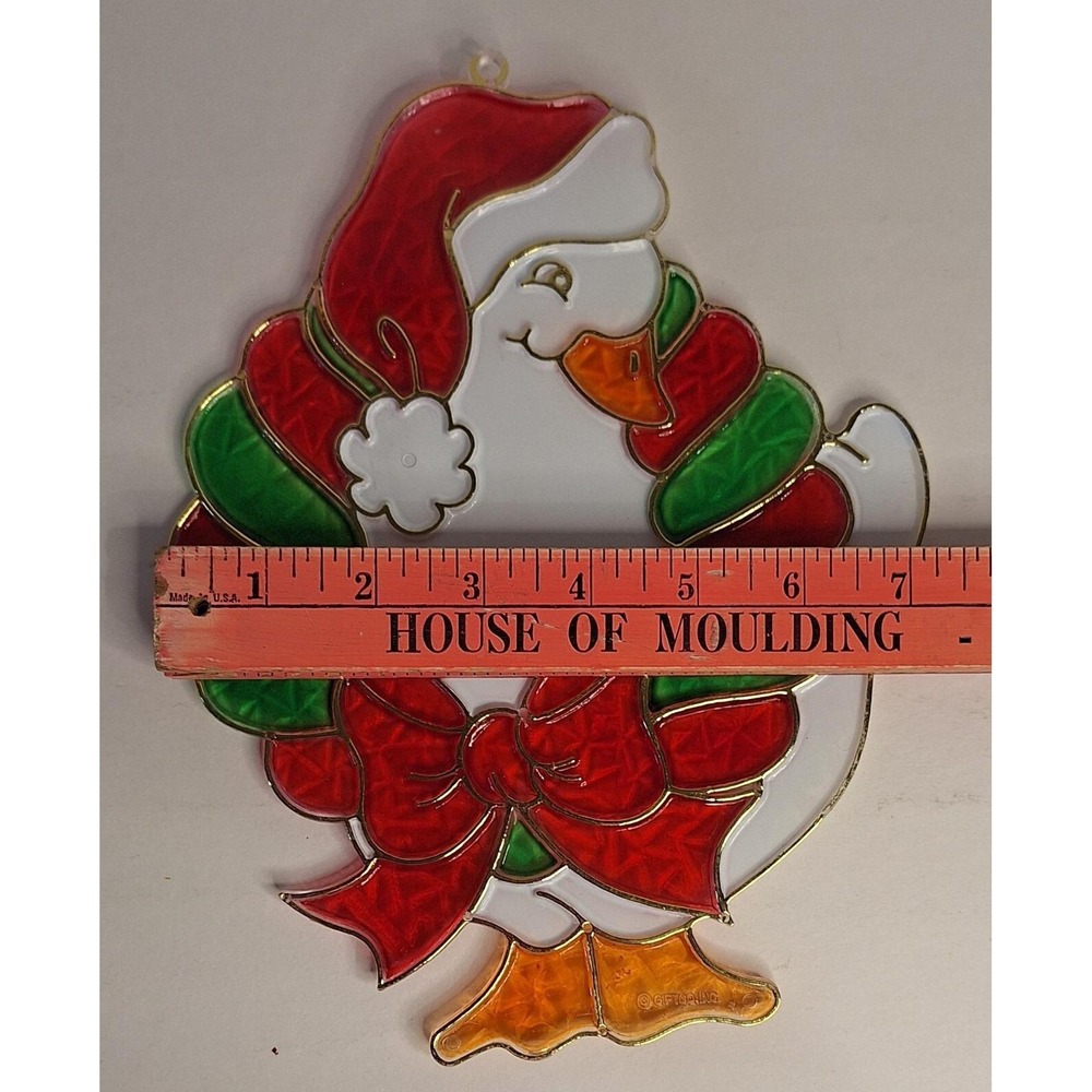 Vintage Christmas Goose Suncatcher Santa Hat Wreath Holiday Window Decor 9.5in - Picture 5 of 5